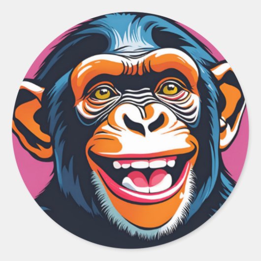 Schattigee chimpansee lacht ronde sticker (Voorkant)
