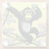 Schattigee chimpansee op de tak begroet glazen onderzetter (Achterkant)