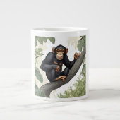 Schattigee chimpansee op de tak begroet grote koffiekop (Voorkant)