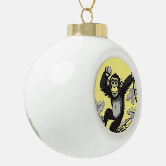 Schattigee chimpansee op de tak begroet keramische bal ornament (Links)