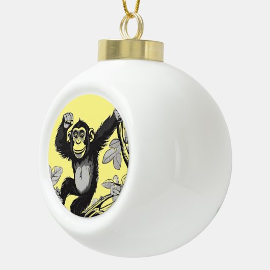 Schattigee chimpansee op de tak begroet keramische bal ornament (Rechts)