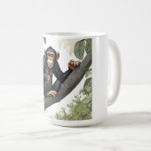 Schattigee chimpansee op de tak begroet koffiemok (Voorkant rechts)