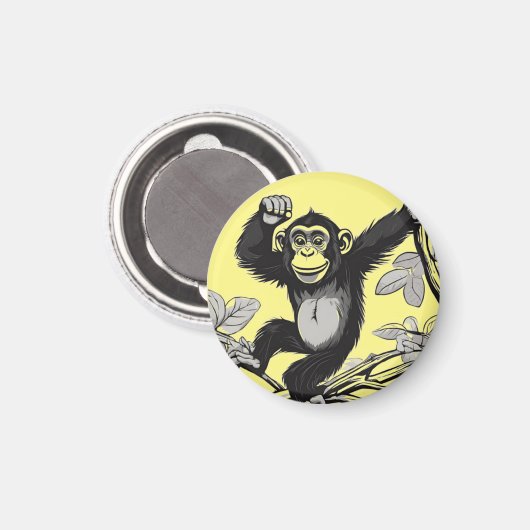 Schattigee chimpansee op de tak begroet magneet (Voorkant / Achterkant)