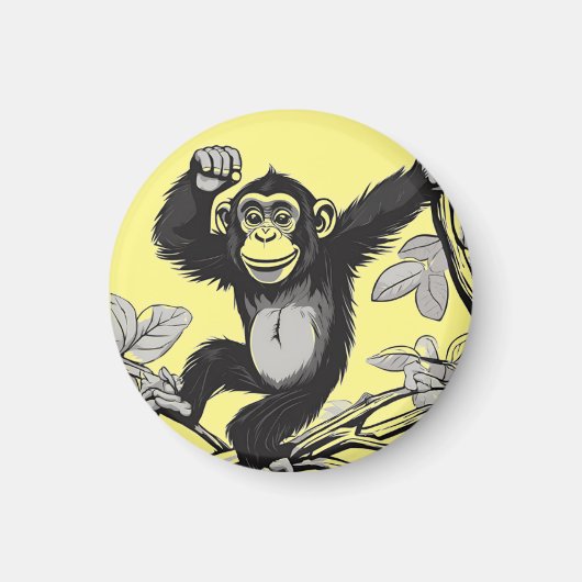 Schattigee chimpansee op de tak begroet magneet (Voorkant)