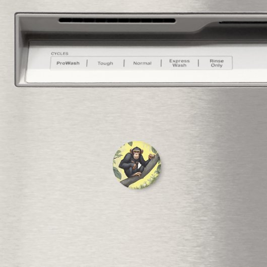 Schattigee chimpansee op de tak begroet magneet (Insitu (Vaatwasser))