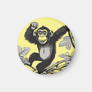 Schattigee chimpansee op de tak begroet magneet