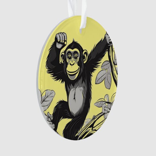 Schattigee chimpansee op de tak begroet ornament (voorkant)