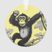 Schattigee chimpansee op de tak begroet ornament (achterkant)