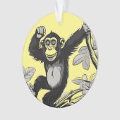 Schattigee chimpansee op de tak begroet ornament (voorkant)