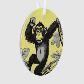 Schattigee chimpansee op de tak begroet ornament (voorkant)
