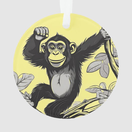 Schattigee chimpansee op de tak begroet ornament (achterkant)