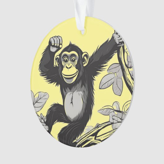 Schattigee chimpansee op de tak begroet ornament (voorkant)