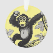 Schattigee chimpansee op de tak begroet ornament (voorkant)