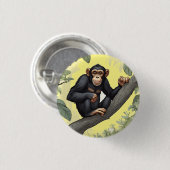 Schattigee chimpansee op de tak begroet ronde button 3,2 cm (Voorkant /achterkant)