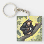 Schattigee chimpansee op de tak begroet sleutelhanger (voorkant)