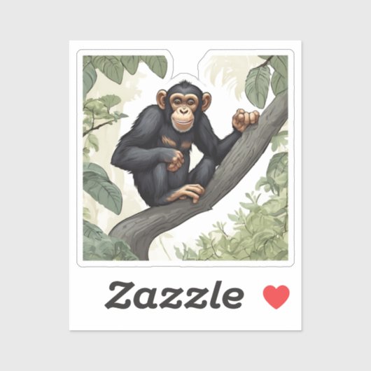 Schattigee chimpansee op de tak begroet sticker (Vel)