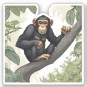 Schattigee chimpansee op de tak begroet sticker (Voorkant)
