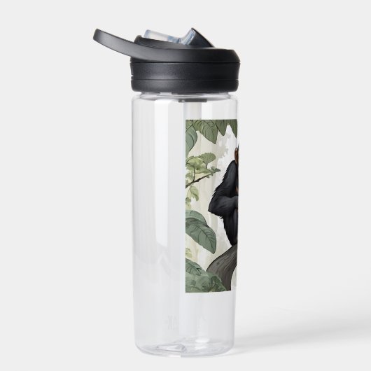 Schattigee chimpansee op de tak begroet waterfles (Rechts)