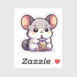 Schattigee chinchilla met bubbelthee sticker