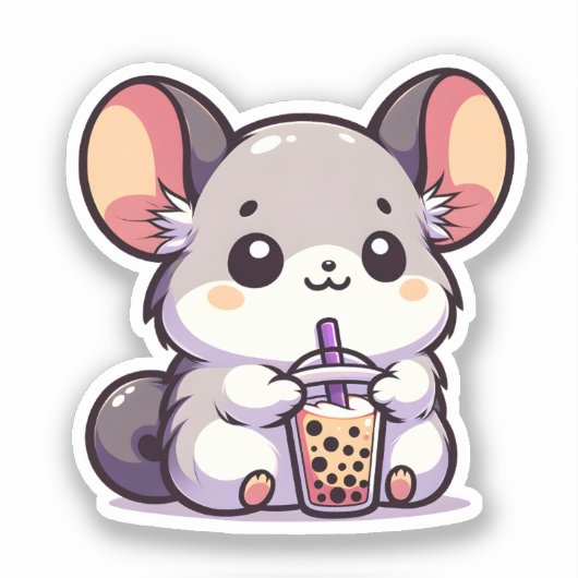 Schattigee chinchilla met bubbelthee sticker (Voorkant)
