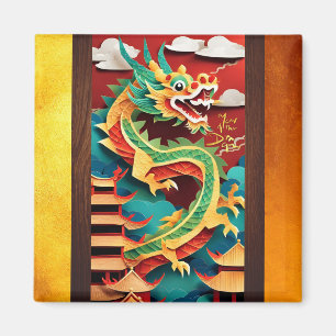 Schattigee Chinese Dragon Jaar Verjaardag Origami Magneet