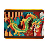 Schattigee Chinese Dragon Jaar Verjaardag Origami  Magneet (Horizontaal)