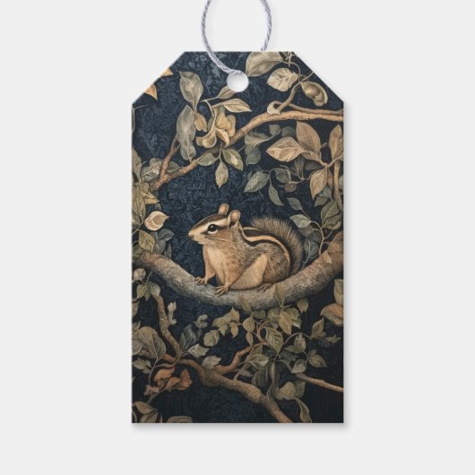 Schattigee Chipmunk in William Morris Style Forest Cadeaulabel (Voorkant)