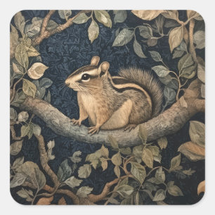 Schattigee Chipmunk in William Morris Style Forest Vierkante Sticker