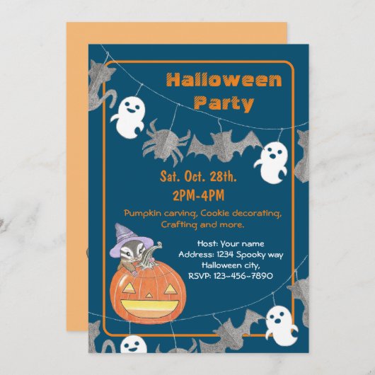 Schattigee Chipmunk Kinder Halloween Feestuitnodig Kaart (Voorkant / Achterkant)