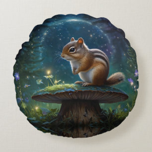 Schattigee Chipmunk op Mushroom in Moonlight Rond Kussen