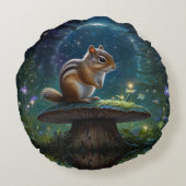 Schattigee Chipmunk op Mushroom in Moonlight Rond Kussen (Achterkant)