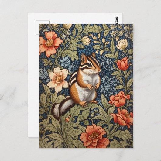 Schattigee Chipmunk William Morris Geïnspireerd Bl Briefkaart (Voorkant / Achterkant)