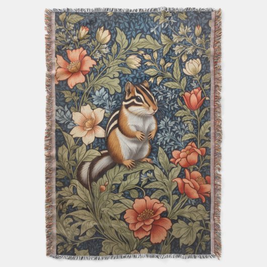 Schattigee Chipmunk William Morris Geïnspireerd Bl Deken (Voorkant Verticaal)