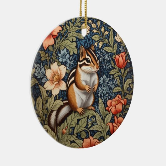 Schattigee Chipmunk William Morris Geïnspireerd Bl Keramisch Ornament (Rechts)