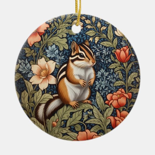 Schattigee Chipmunk William Morris Geïnspireerd Bl Keramisch Ornament (Voorkant)