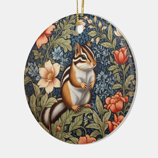 Schattigee Chipmunk William Morris Geïnspireerd Bl Keramisch Ornament (Links)