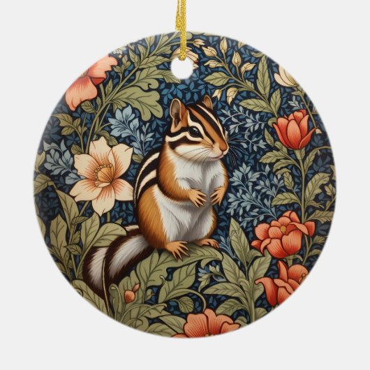 Schattigee Chipmunk William Morris Geïnspireerd Bl Keramisch Ornament (Achterkant)