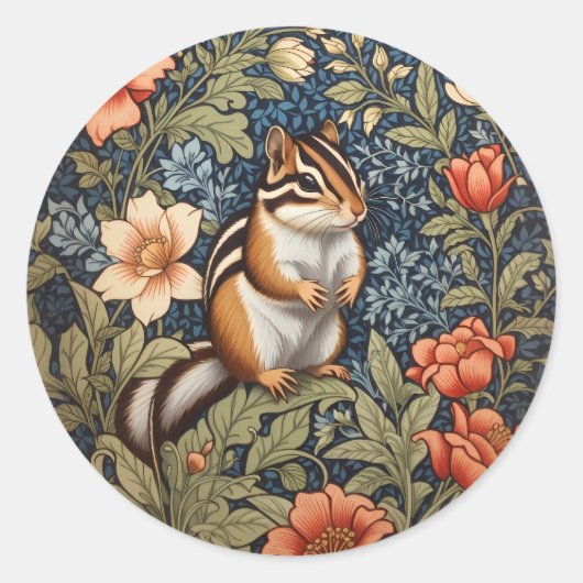 Schattigee Chipmunk William Morris Geïnspireerd Bl Ronde Sticker (Voorkant)