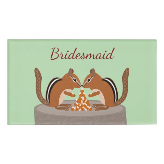 Schattigee Chipmunks Fall Wedding Custom Bruidsmei Naambadge (Voorkant)