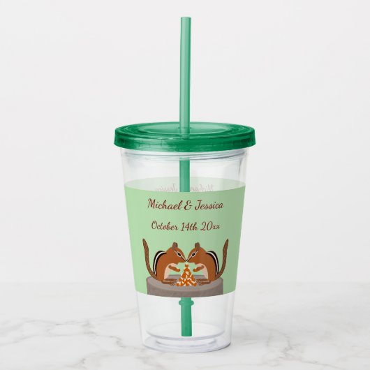 Schattigee Chipmunks Herfst bruiloft Custom Acryl Drinkbeker (Voorkant)