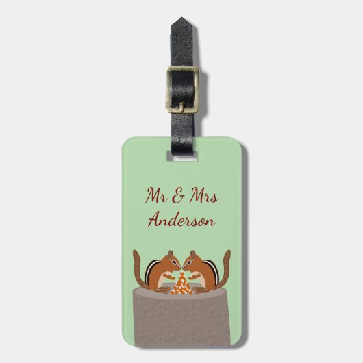 Schattigee Chipmunks Herfst bruiloft Custom Bagagelabel (Voorkant verticaal)