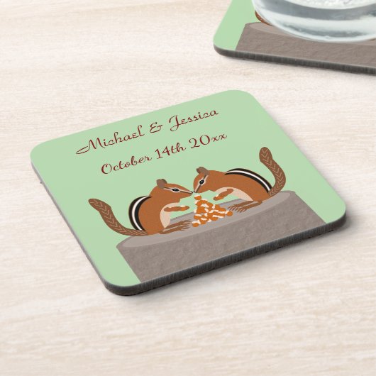 Schattigee Chipmunks Herfst bruiloft Custom Bier Onderzetter (Linkerzijde)