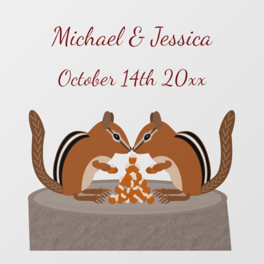 Schattigee Chipmunks Herfst bruiloft Custom Raamsticker (Vel)