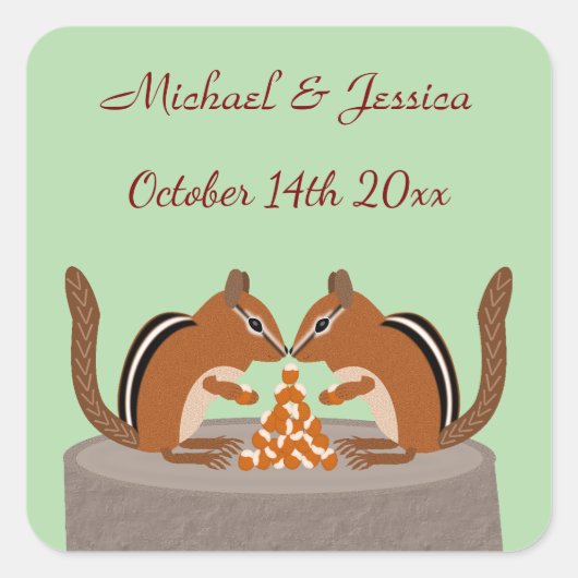 Schattigee Chipmunks Herfst bruiloft Custom Vierkante Sticker (Voorkant)