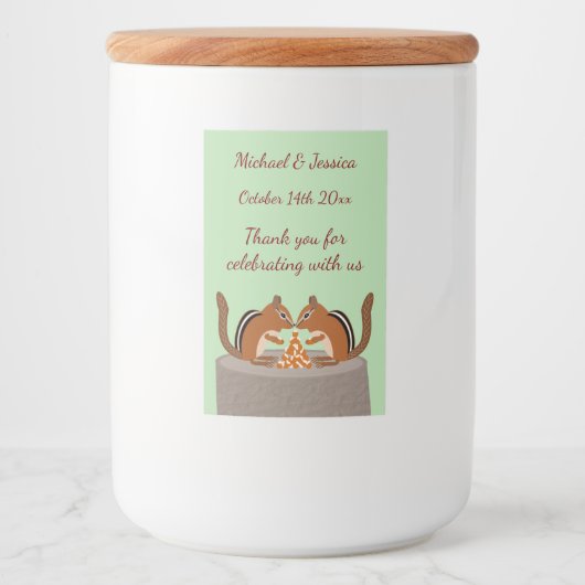Schattigee Chipmunks Herfst bruiloft Custom Voedselcontainer Etiket (Voorkant)