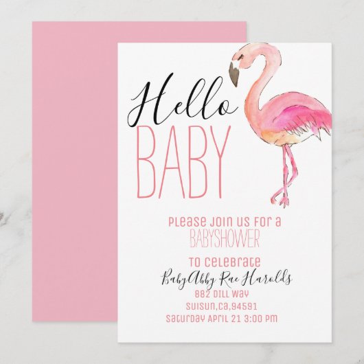 Schattigee chique flamingo meisje baby shower uit  kaart (Voorkant / Achterkant)
