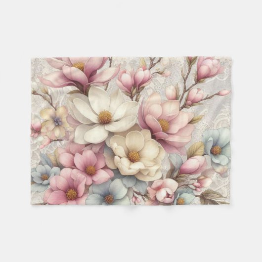 Schattigee chique girly bloemen en kant fleece deken (Voorkant (Horizontaal))