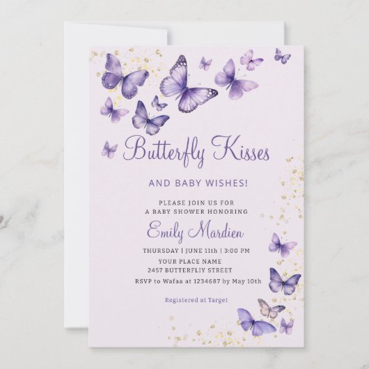 Schattigee chique Paarse vlinder kusjes meisje Bab Kaart (Voorkant)