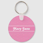 Schattigee chique roze aangepaste naam polka dot sleutelhanger (Voorkant)