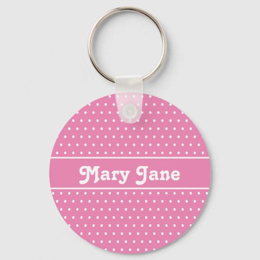 Schattigee chique roze aangepaste naam polka dot sleutelhanger (Voorkant)